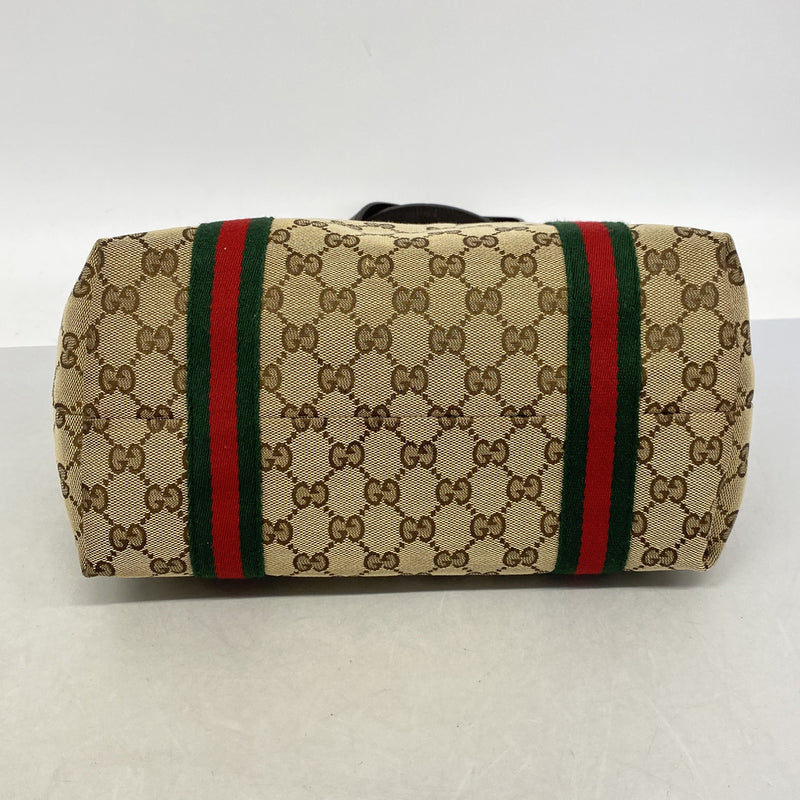 【6ie6979】グッチ トートバッグ GGキャンバス/シェリーライン 137396 キャンバス ベージュ ゴールド金具【中古】レディース