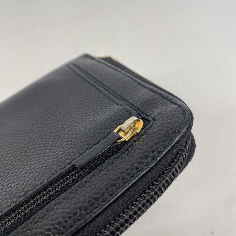 【6ie6987】シャネル 長財布 キャビアスキン ブラック ゴールド金具【中古】レディース