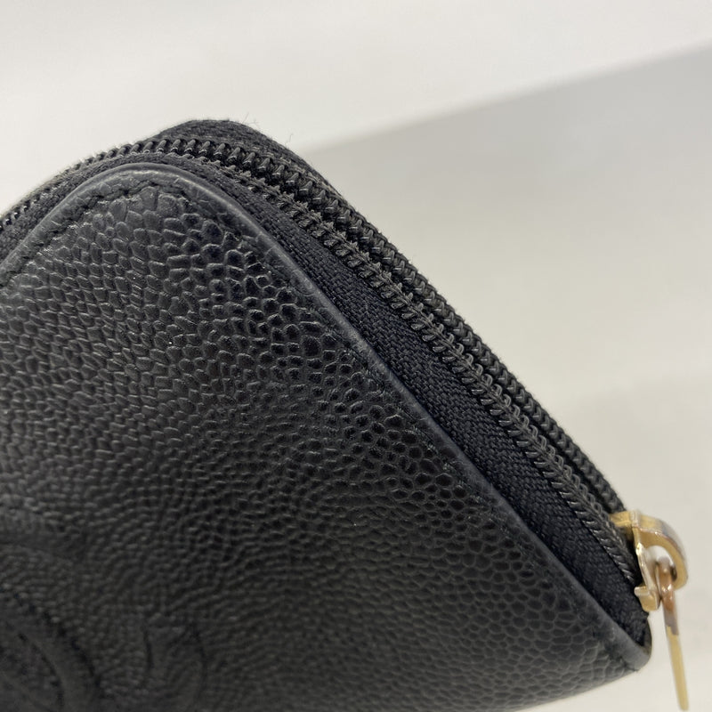 【6ie6987】シャネル 長財布 キャビアスキン ブラック ゴールド金具【中古】レディース