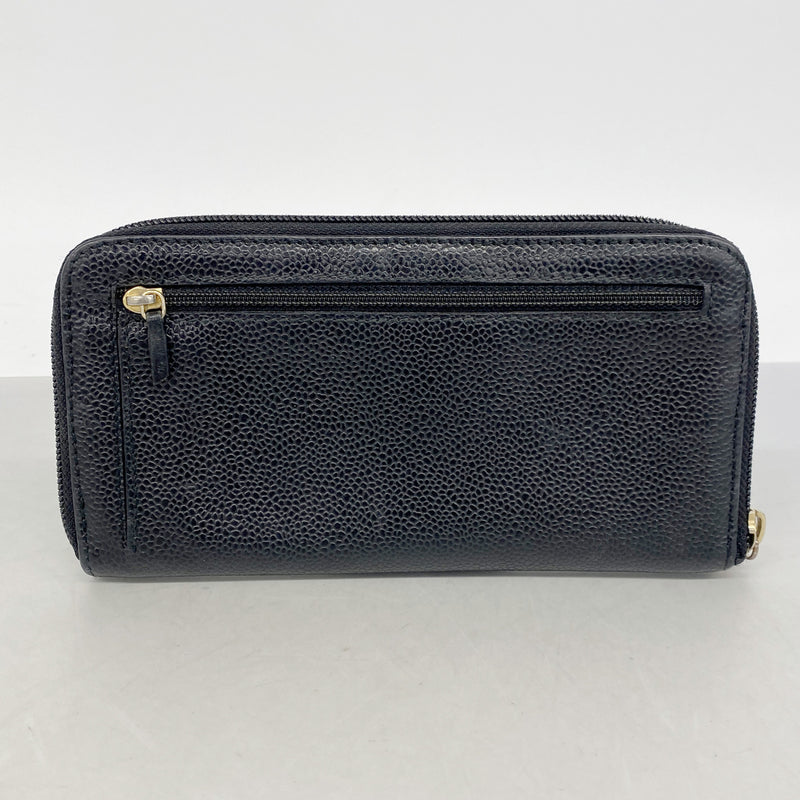 【6ie6987】シャネル 長財布 キャビアスキン ブラック ゴールド金具【中古】レディース