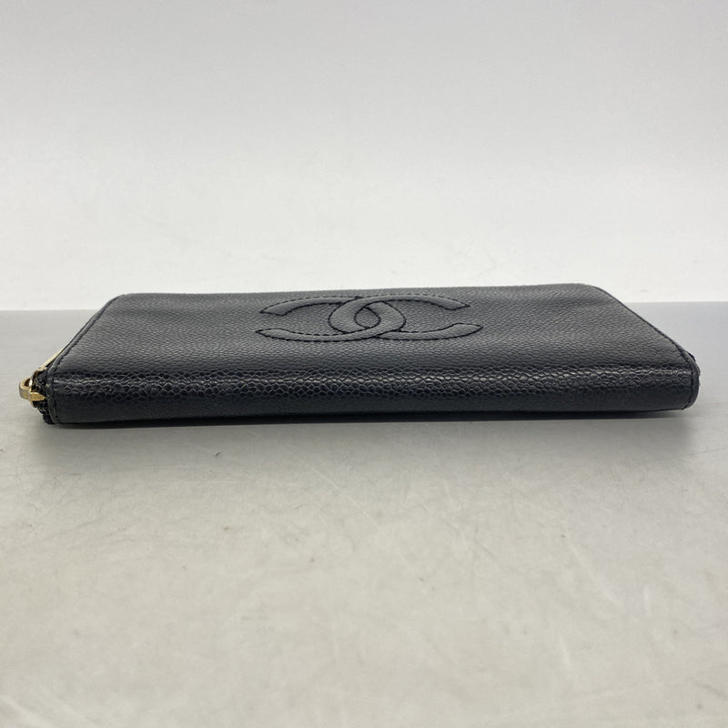 【6ie6987】シャネル 長財布 キャビアスキン ブラック ゴールド金具【中古】レディース