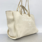 【6ie6989】シャネル チェーントート ドーヴィル キャンバス ホワイト シャンパンゴールド金具 2wayバッグ【中古】レディース