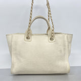 【6ie6989】シャネル チェーントート ドーヴィル キャンバス ホワイト シャンパンゴールド金具 2wayバッグ【中古】レディース