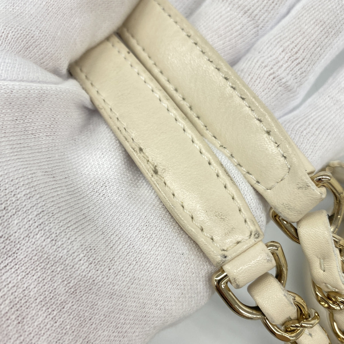 【6ie6989】シャネル チェーントート ドーヴィル キャンバス ホワイト シャンパンゴールド金具 2wayバッグ【中古】レディース