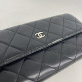 【6ie6990】シャネル 長財布 マトラッセ ラムスキン ブラック シルバー金具【中古】レディース