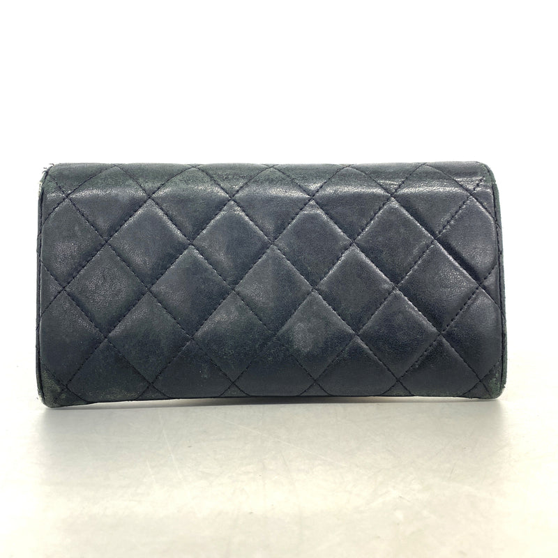 【6ie6990】シャネル 長財布 マトラッセ ラムスキン ブラック シルバー金具【中古】レディース