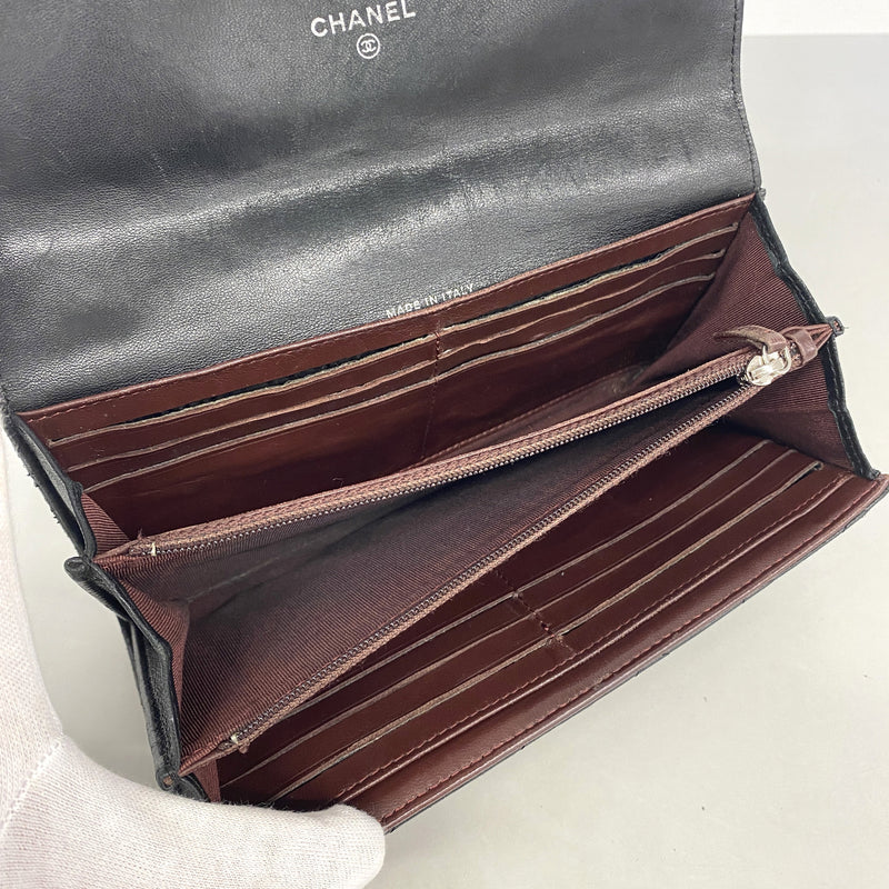 【6ie6990】シャネル 長財布 マトラッセ ラムスキン ブラック シルバー金具【中古】レディース