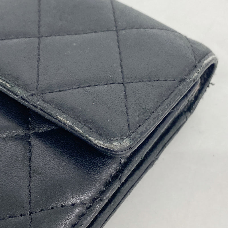 【6ie6990】シャネル 長財布 マトラッセ ラムスキン ブラック シルバー金具【中古】レディース