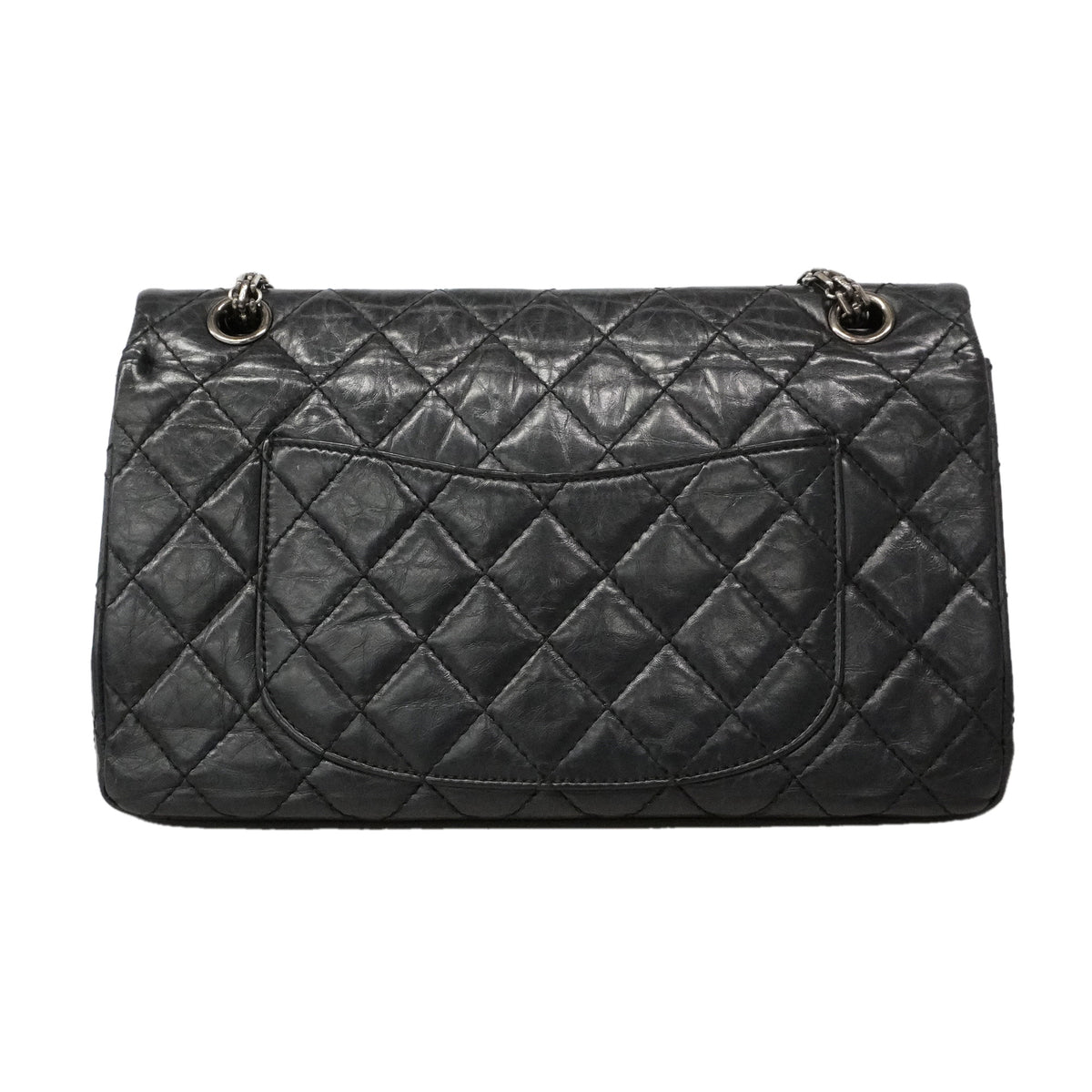 【6ie7017】シャネル ショルダーバッグ 2.55/マトラッセ Wフラップ Wチェーン レザー ブラック シルバー金具【中古】レディース