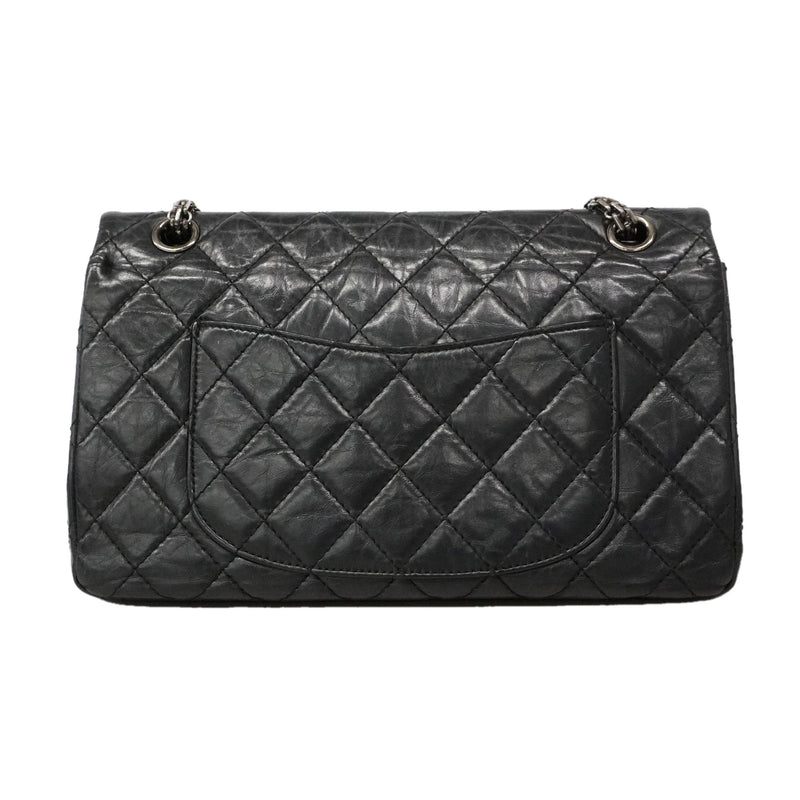 【6ie7017】シャネル ショルダーバッグ 2.55/マトラッセ Wフラップ Wチェーン レザー ブラック シルバー金具【中古】レディース