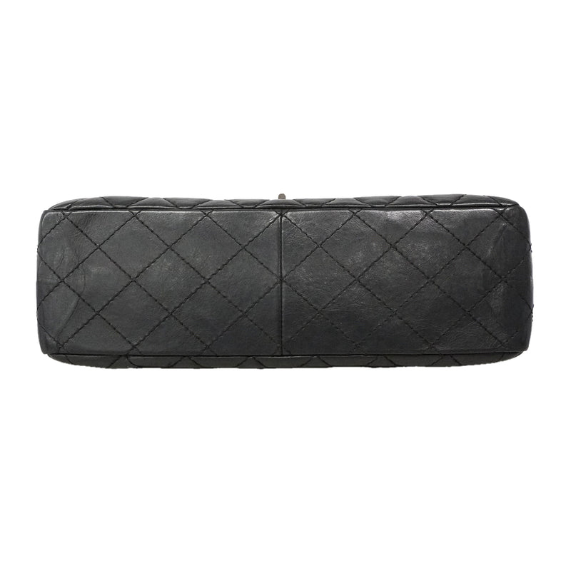 【6ie7017】シャネル ショルダーバッグ 2.55/マトラッセ Wフラップ Wチェーン レザー ブラック シルバー金具【中古】レディース