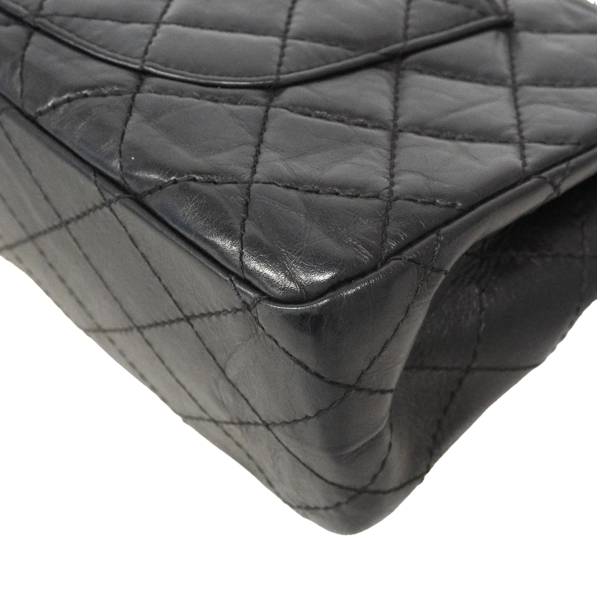 【6ie7017】シャネル ショルダーバッグ 2.55/マトラッセ Wフラップ Wチェーン レザー ブラック シルバー金具【中古】レディース