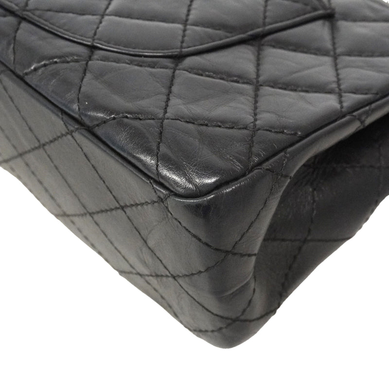 【6ie7017】シャネル ショルダーバッグ 2.55/マトラッセ Wフラップ Wチェーン レザー ブラック シルバー金具【中古】レディース