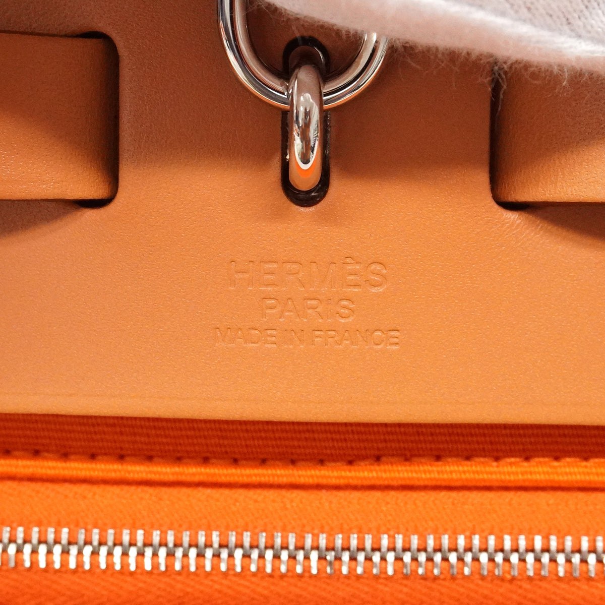 【6ie7019】エルメス ハンドバッグ エールバックジップPM トワルオフィシエ オレンジ ナチュラル シルバー金具 □Q刻印【中古】レディース