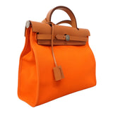 【6ie7019】エルメス ハンドバッグ エールバックジップPM トワルオフィシエ オレンジ ナチュラル シルバー金具 □Q刻印【中古】レディース