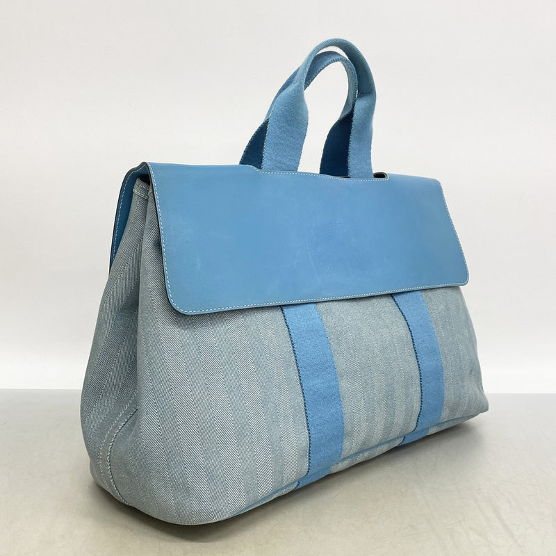 【6ie7041】エルメス トートバッグ ヴァルパライソMM トワルシェブロン ブルージーン シルバー金具【中古】レディース
