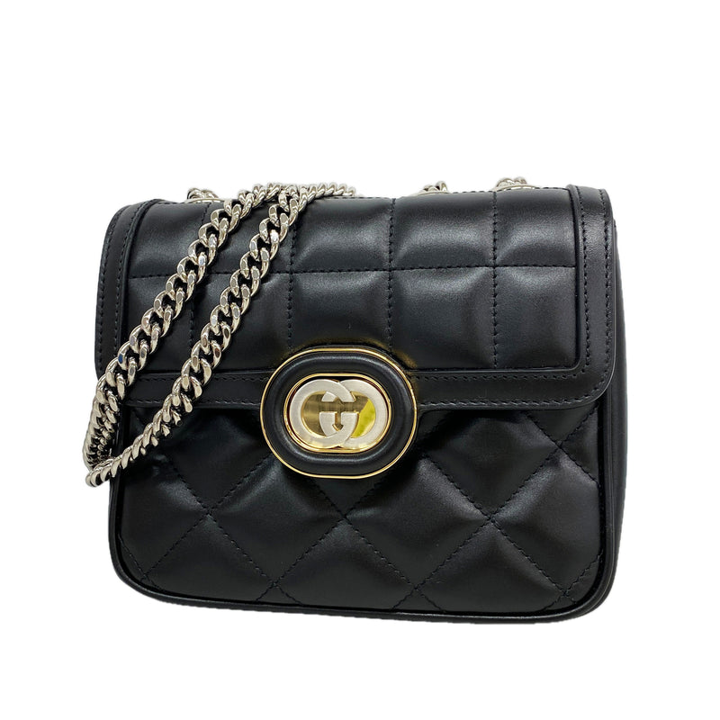 【6ie7051】グッチ ショルダーバッグ デコ 741457 レザー ブラック ゴールド/シルバー金具【中古】レディース