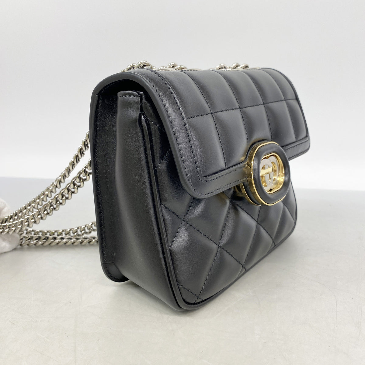 【6ie7051】グッチ ショルダーバッグ デコ 741457 レザー ブラック ゴールド/シルバー金具【中古】レディース