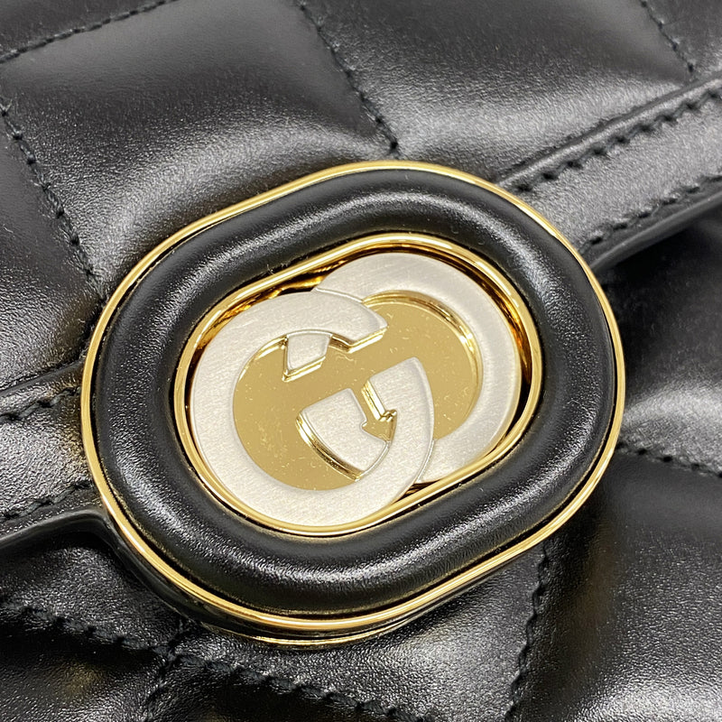 【6ie7051】グッチ ショルダーバッグ デコ 741457 レザー ブラック ゴールド/シルバー金具【中古】レディース
