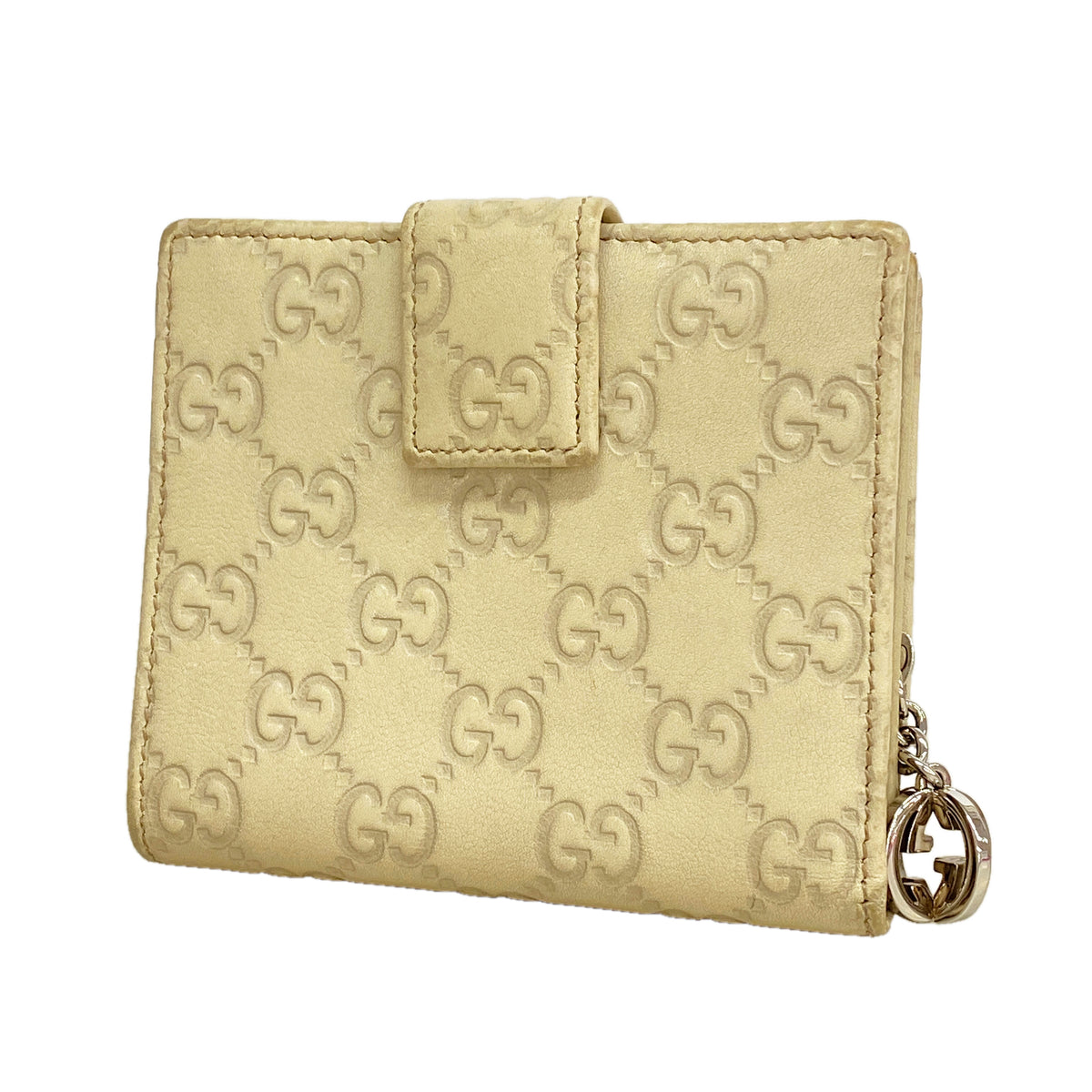 【6ie7070】グッチ 財布 グッチシマ 233022 レザー アイボリー シルバー金具【中古】レディース