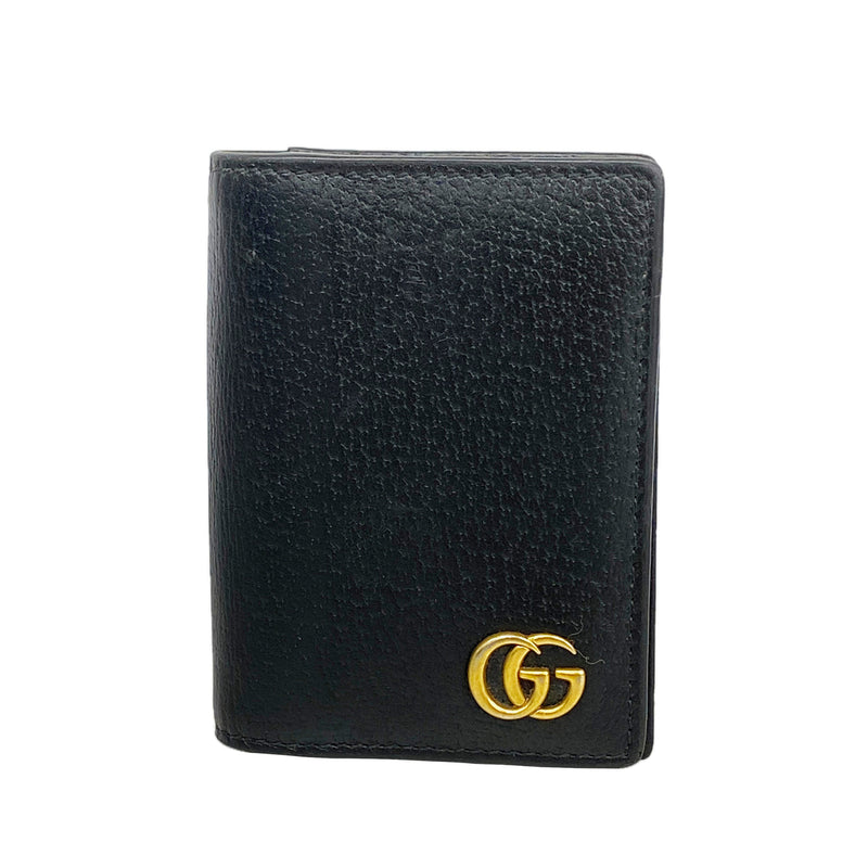 【6ie7079】グッチ カードケース GGマーモント 428737 レザー ブラック ゴールド金具【中古】メンズ レディース ユニセックス
