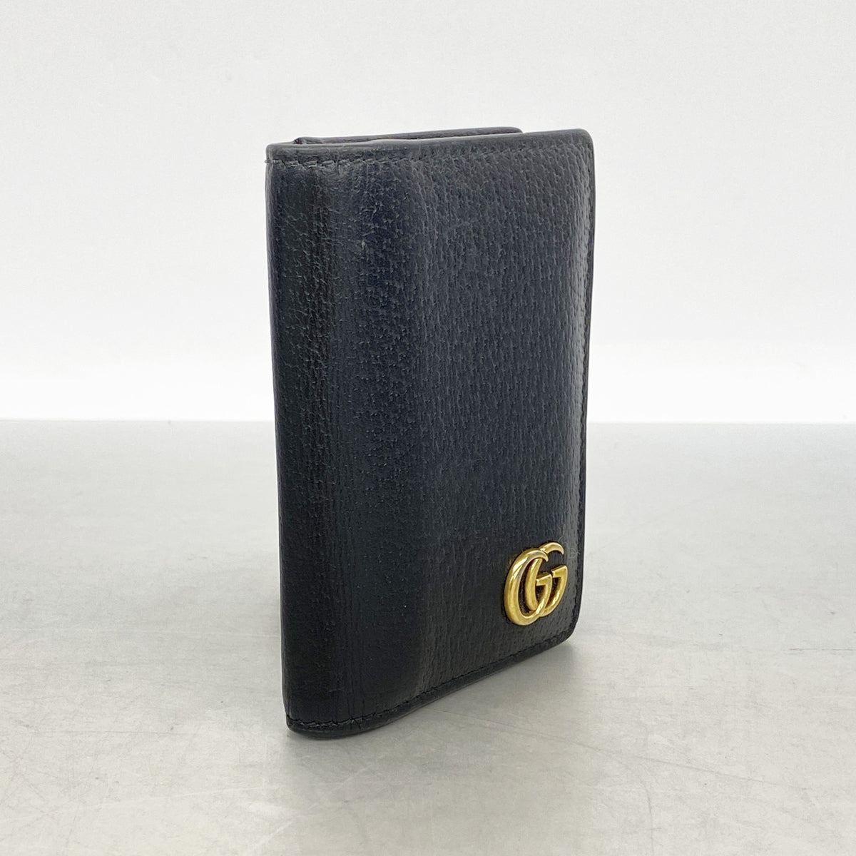 【6ie7079】グッチ カードケース GGマーモント 428737 レザー ブラック ゴールド金具【中古】メンズ レディース ユニセックス