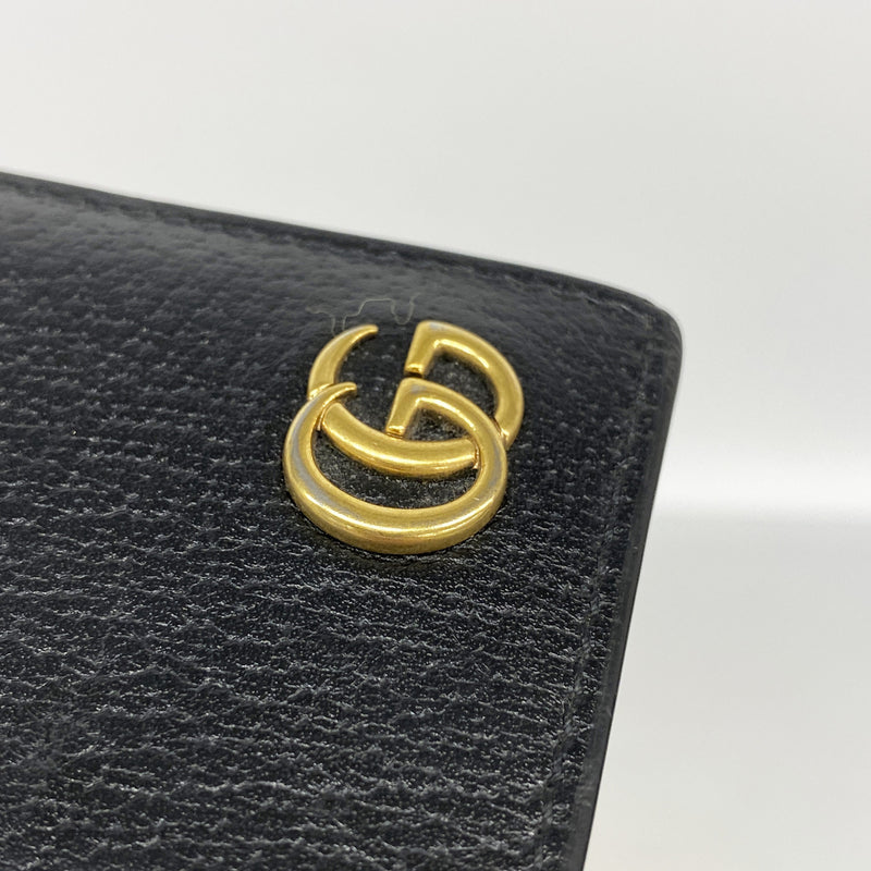 【6ie7079】グッチ カードケース GGマーモント 428737 レザー ブラック ゴールド金具【中古】メンズ レディース ユニセックス