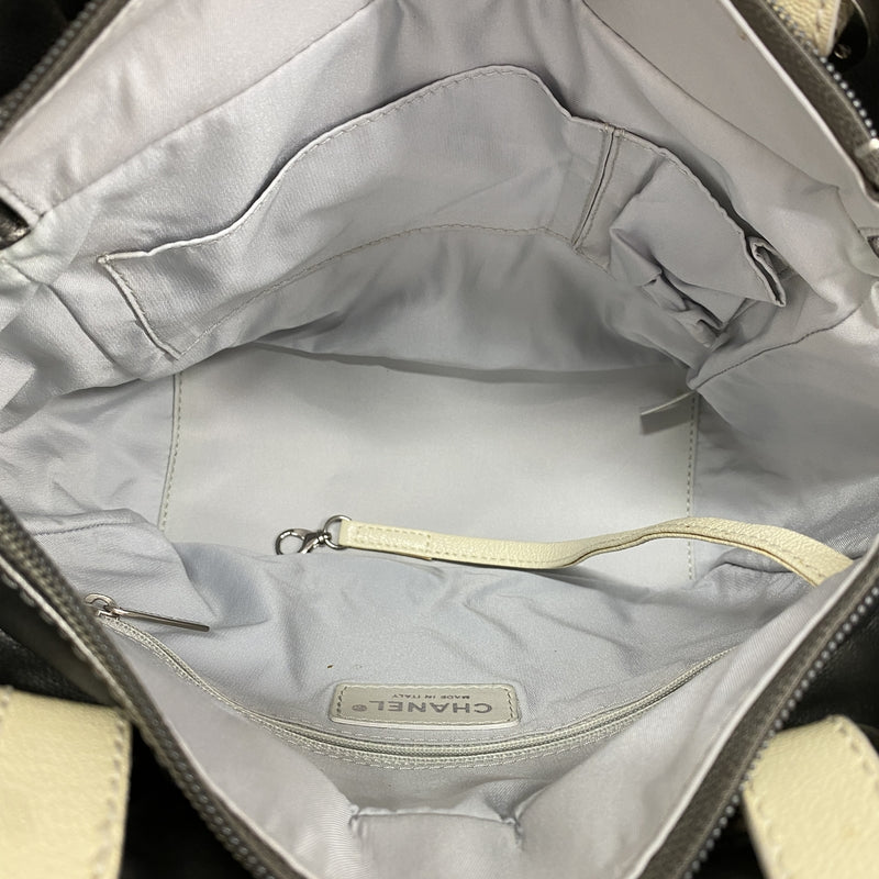 【6ie7092】シャネル トートバッグ パリビアリッツ キャンバス シルバー アイボリー シルバー金具【中古】レディース