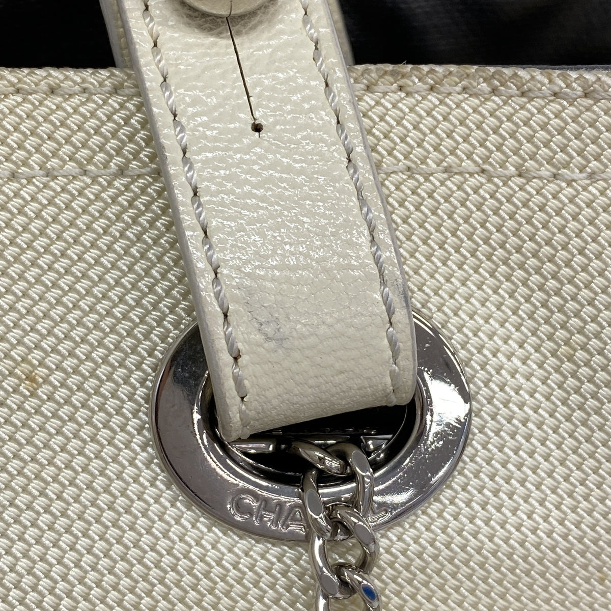 【6ie7092】シャネル トートバッグ パリビアリッツ キャンバス シルバー アイボリー シルバー金具【中古】レディース