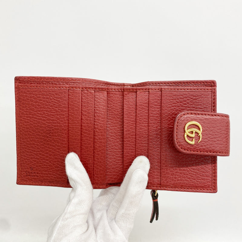 【6ie7099】グッチ 財布 GGマーモント 523193 レザー レッド ゴールド金具【中古】レディース