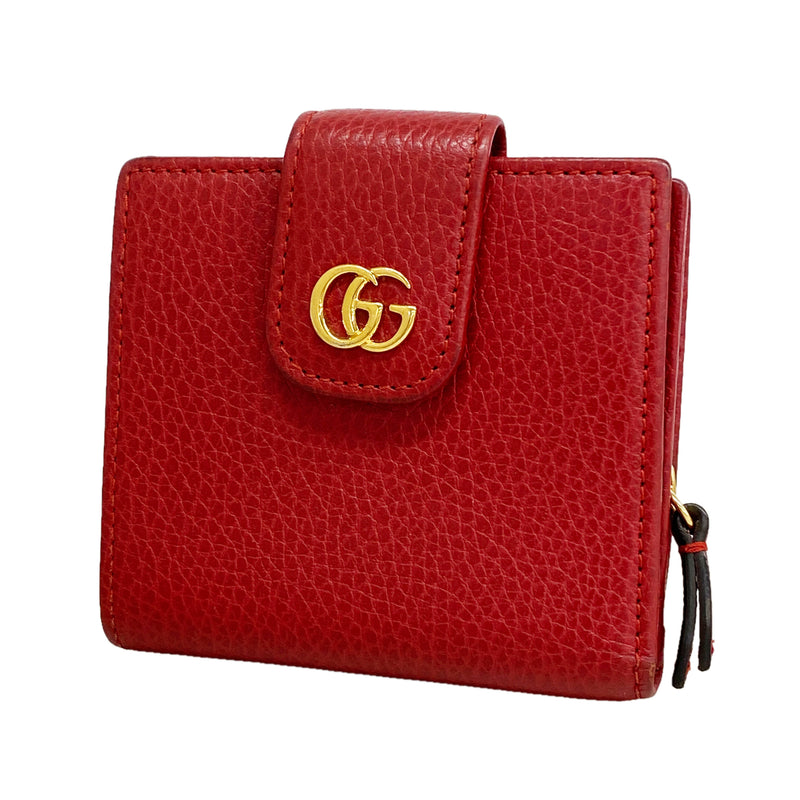 【6ie7099】グッチ 財布 GGマーモント 523193 レザー レッド ゴールド金具【中古】レディース
