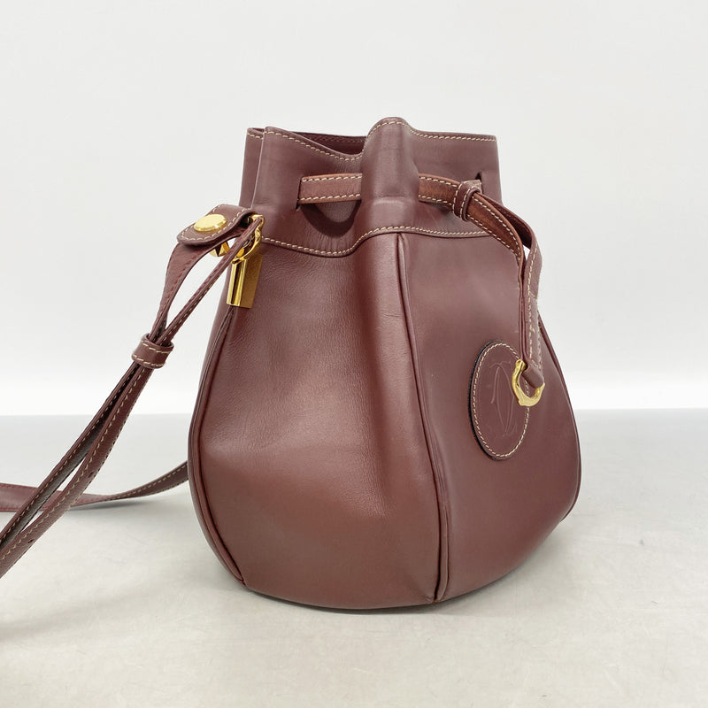 【6ie7100】カルティエ ショルダーバッグ マスト レザー ボルドー ゴールド金具【中古】レディース