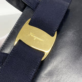 【6ie7101】サルヴァトーレフェラガモ ハンドバッグ ヴァラ レザー ネイビー ゴールド金具【中古】レディース
