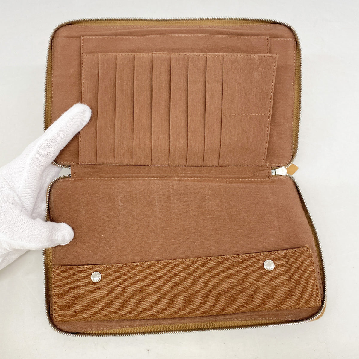【6ie7103】エルメス 長財布 フールトゥパースGM キャンバス ブラウン シルバー金具【中古】メンズ レディース ユニセックス