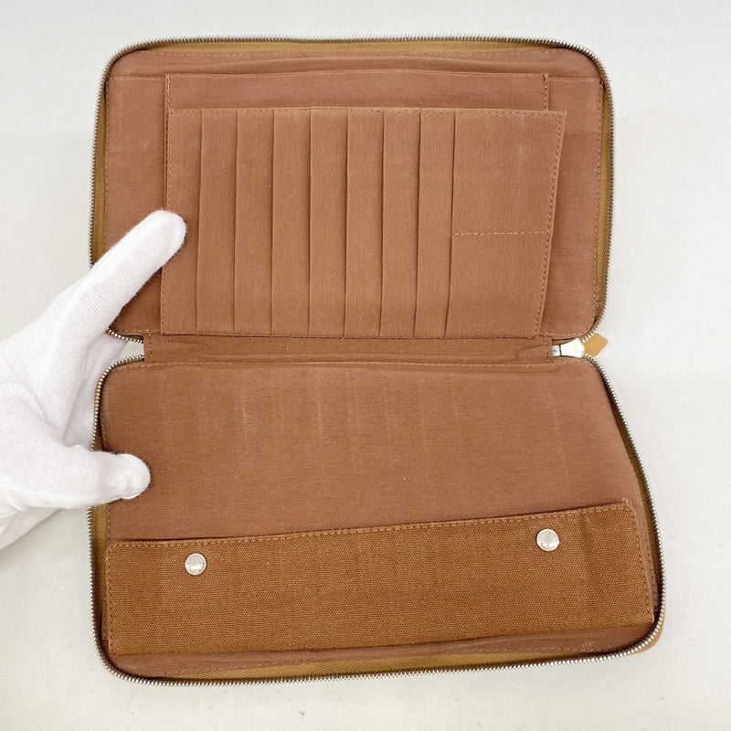 【6ie7103】エルメス 長財布 フールトゥパースGM キャンバス ブラウン シルバー金具【中古】メンズ レディース ユニセックス
