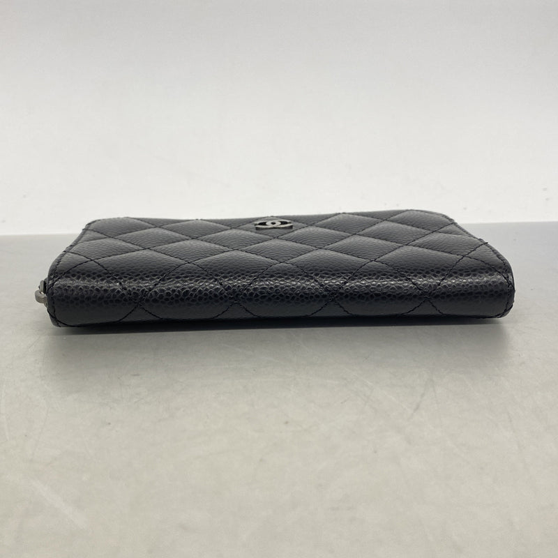 【6ie7110】シャネル 財布 マトラッセ キャビアスキン ブラック シルバー金具【中古】レディース