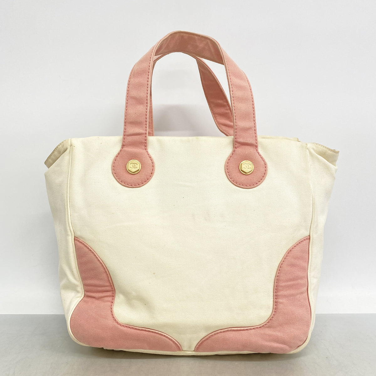 【6ie7120】シャネル ハンドバッグ マシュマロ キャンバス ホワイト ピンク ゴールド金具【中古】レディース
