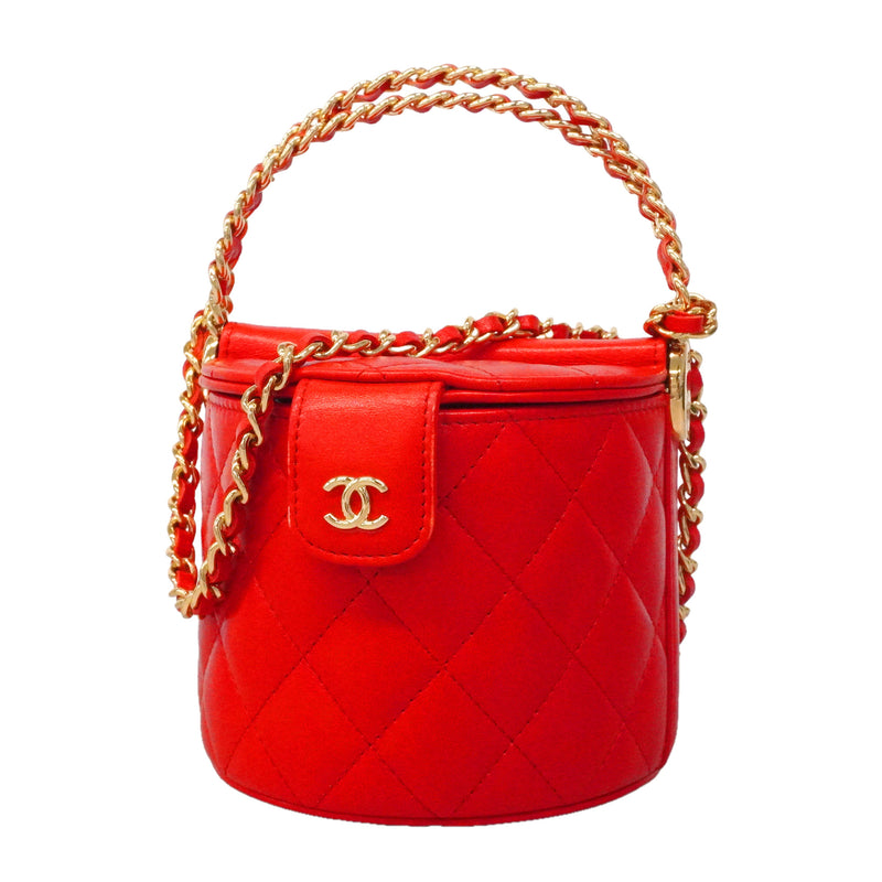【6ie7136】シャネル バニティバッグ マトラッセ チェーンショルダー ラムスキン レッド ゴールド金具【中古】レディース