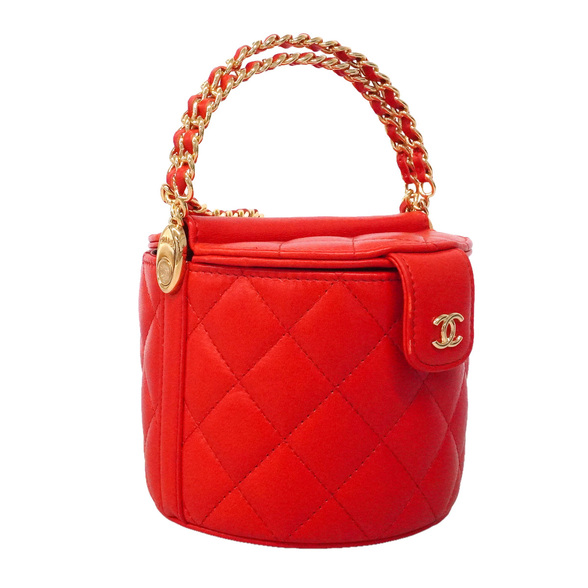 【6ie7136】シャネル バニティバッグ マトラッセ チェーンショルダー ラムスキン レッド ゴールド金具【中古】レディース