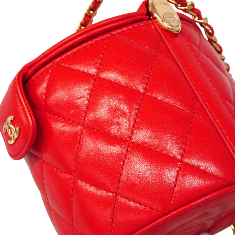 【6ie7136】シャネル バニティバッグ マトラッセ チェーンショルダー ラムスキン レッド ゴールド金具【中古】レディース