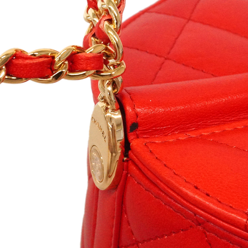 【6ie7136】シャネル バニティバッグ マトラッセ チェーンショルダー ラムスキン レッド ゴールド金具【中古】レディース