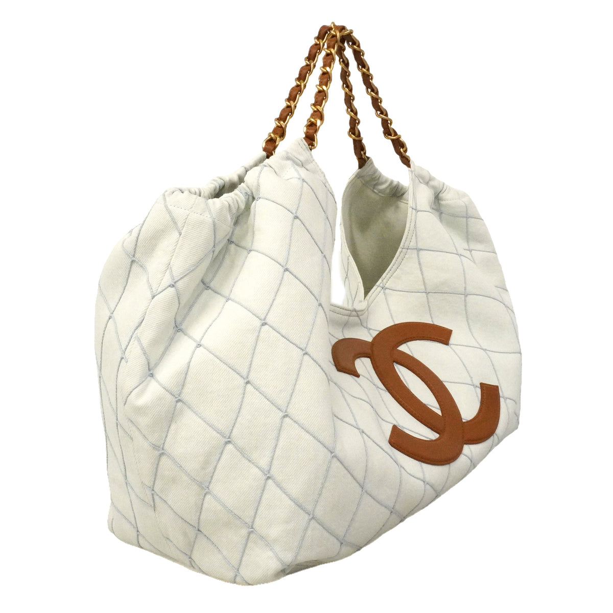 【6ie7137】シャネル チェーントート ココビーチ デニム ブルー ゴールド金具【中古】レディース