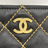 【6ie7148】シャネル トートバッグ ワイルドステッチ ラムスキン ブラック ゴールド金具【中古】レディース