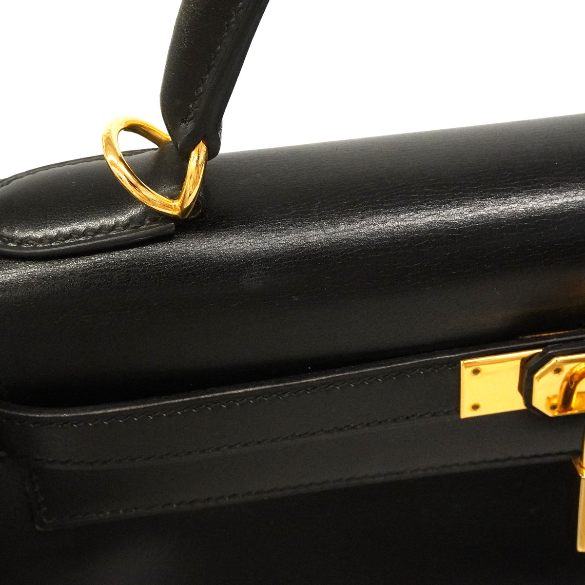 【6ie7162】エルメス ハンドバッグ ケリー32 ボックスカーフ ブラック ゴールド金具 □D刻印 2wayバッグ【中古】レディース