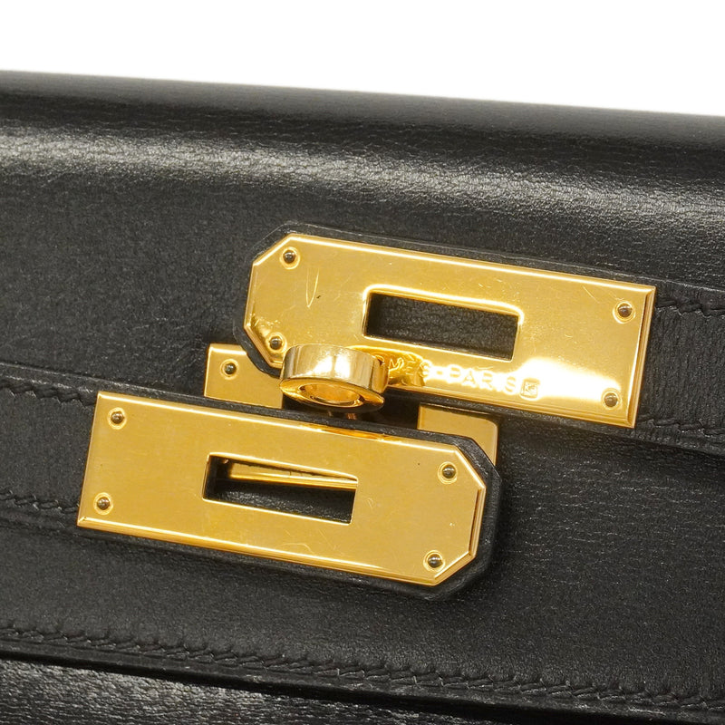 【6ie7162】エルメス ハンドバッグ ケリー32 ボックスカーフ ブラック ゴールド金具 □D刻印 2wayバッグ【中古】レディース