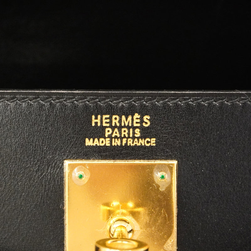 【6ie7162】エルメス ハンドバッグ ケリー32 ボックスカーフ ブラック ゴールド金具 □D刻印 2wayバッグ【中古】レディース