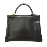 【6ie7162】エルメス ハンドバッグ ケリー32 ボックスカーフ ブラック ゴールド金具 □D刻印 2wayバッグ【中古】レディース