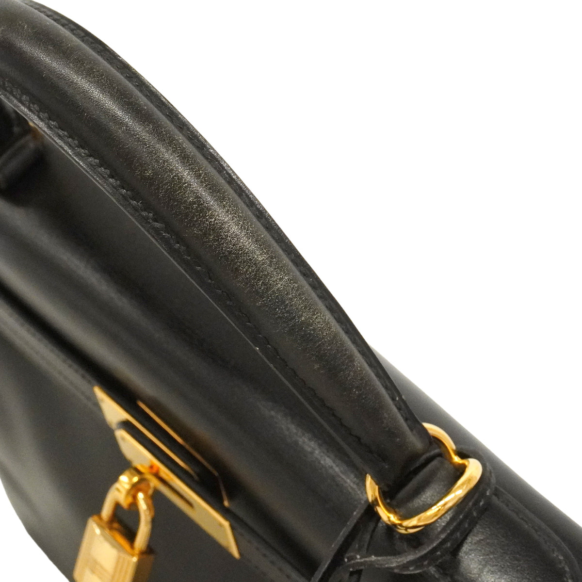 【6ie7162】エルメス ハンドバッグ ケリー32 ボックスカーフ ブラック ゴールド金具 □D刻印 2wayバッグ【中古】レディース