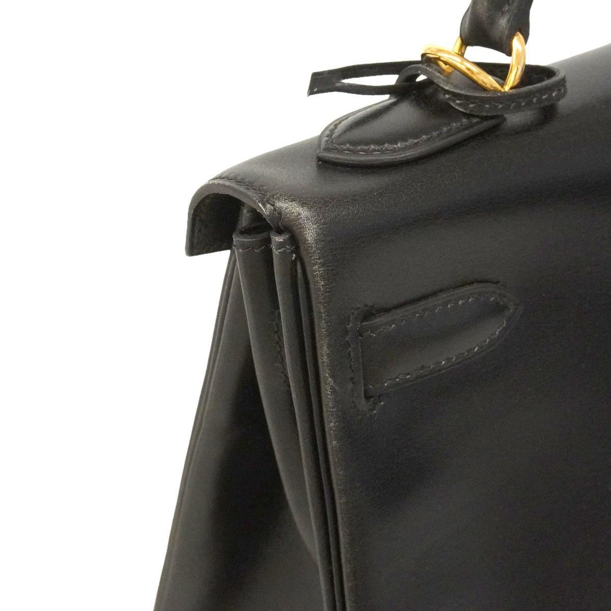 【6ie7162】エルメス ハンドバッグ ケリー32 ボックスカーフ ブラック ゴールド金具 □D刻印 2wayバッグ【中古】レディース