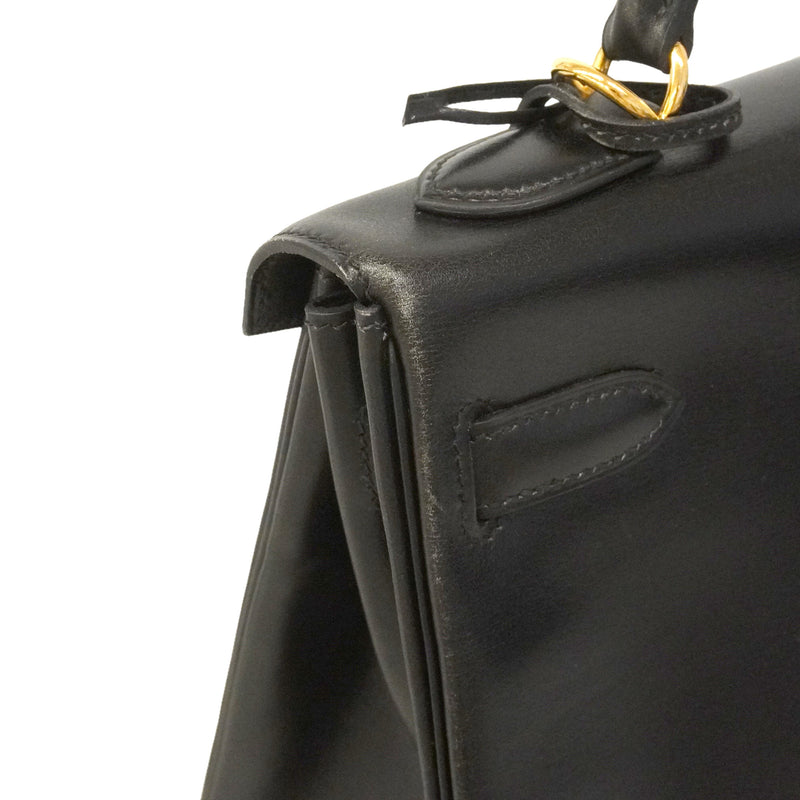 【6ie7162】エルメス ハンドバッグ ケリー32 ボックスカーフ ブラック ゴールド金具 □D刻印 2wayバッグ【中古】レディース